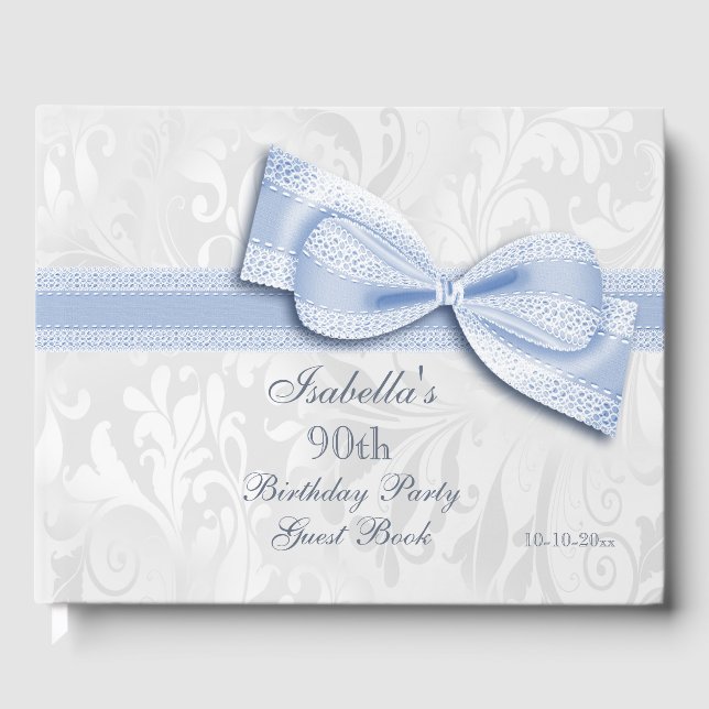 90th Birthday Party Damask and Bow Guest Book (Front)