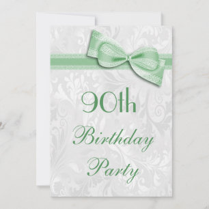 90th Birthday Party Damask and Faux Bow Invitation