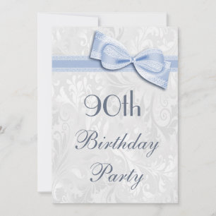 90th Birthday Party Damask and Faux Bow Invitation