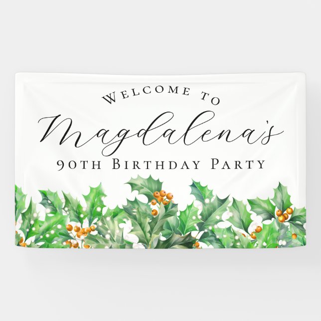 90th Birthday Party December Birth Flower Welcome Banner (Horizontal)