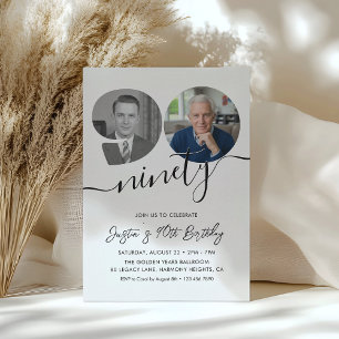 90th Birthday Party Elegant 2 Photo Birthday Invitation