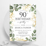 90th Birthday Party Eucalyptus Watercolor Invitation<br><div class="desc">Elegant botanical 90th birthday party invitation. Classy design features hand painted watercolor greenery eucalyptus wreath foliage and script font.  Printed Zazzle invitations or instant download digital printable template. Personalize with your own details. Message me if you need further customization.</div>