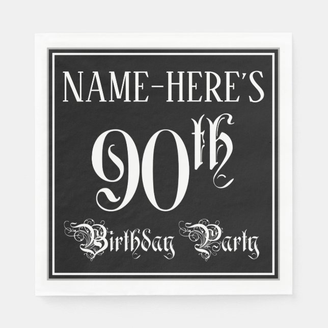 90th Birthday Party — Fancy Script + Custom Name Napkin (Front)