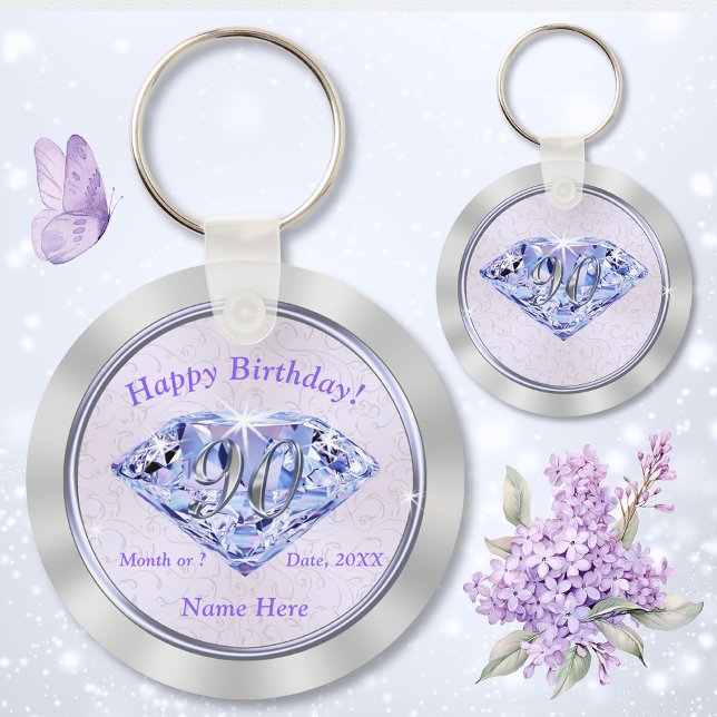 90th Birthday Party Favours PERSONALIZED for Her Keychain (90th birthday party favors. 90th birthday ideas for her. 90th birthday souvenirs. 90th birthday.)