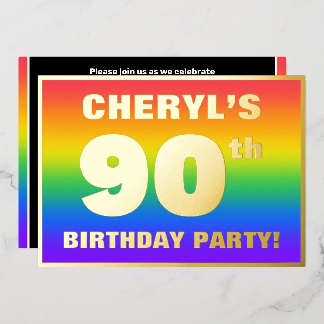 90th Birthday Party: Fun, Colourful Rainbow Patter (Front/Back)