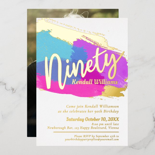 90th Birthday party gold photo bright abstract art (Front/Back)