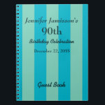 90th Birthday Party Guest Book Blue & Green Stripe<br><div class="desc">This 90th Birthday Party Guest Book is decorated with a blue and green striped pattern.  Easy to customize,  just CHANGE or delete EXAMPLE TEXT.  All Rights Reserved © 2014 Alan & Marcia Socolik.</div>