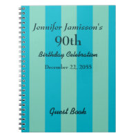 90th Birthday Party Guest Book Blue & Green Stripe