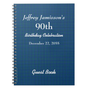 90th Birthday Party Guest Book Blue Plaid