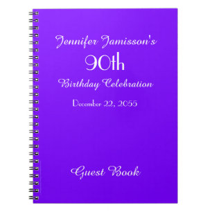 90th Birthday Party Guest Book Purple Solid