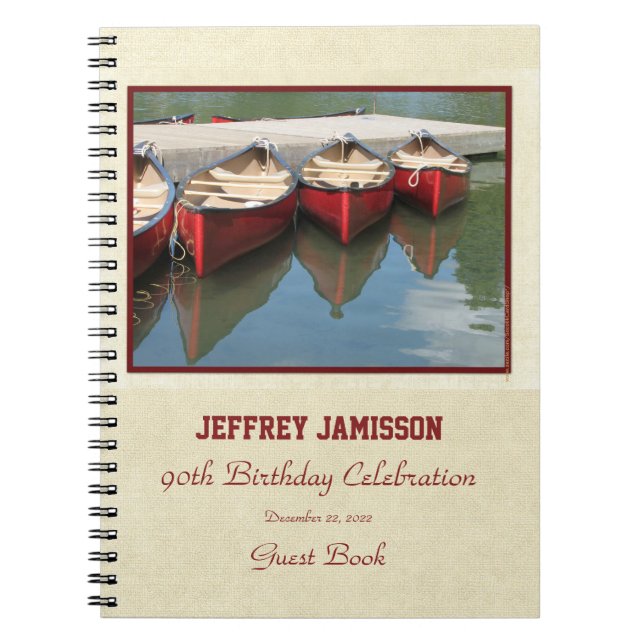 90th Birthday Party Guest Book, Red Canoes Notebook (Front)