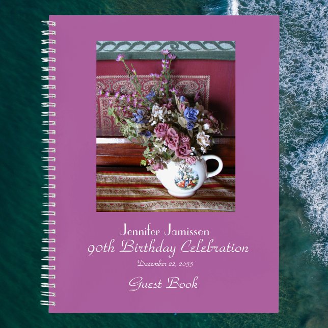 90th Birthday Party Guest Book, Vintage Teapot  Notebook (Creator Uploaded)