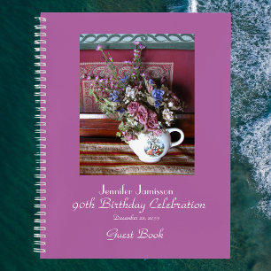 90th Birthday Party Guest Book, Vintage Teapot Notebook