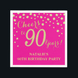 90th Birthday Party Hot Pink and Gold Diamond Napkin<br><div class="desc">90th Birthday Party Invitation with Hot Pink and Gold Glitter Diamond Background. Gold Confetti. Adult Birthday. Man or Woman Birthday. For further customization,  please click the "Customize it" button and use our design tool to modify this template.</div>