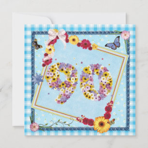 90th Birthday party Invitation flowers,butterflies