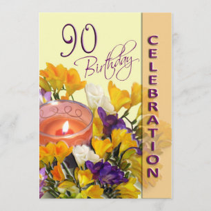 90th Birthday Party Invitation - Freesias candle