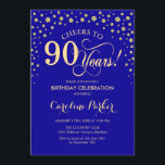 90th Birthday Party Invitation - Gold Royal Blue<br><div class="desc">90th Birthday Party Invitation.
Elegant design with faux glitter gold and royal blue. Cheers to 90 Years! Message me if you need further customization.</div>