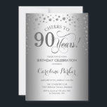 90th Birthday Party Invitation - Silver<br><div class="desc">90th Birthday Party Invitation.
Elegant design with faux glitter silver. Cheers to 90 Years! Message me if you need further customization.</div>