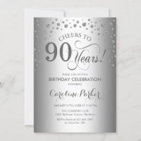 90th Birthday Party Invitation - Silver