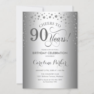 90th Birthday Party Invitation - Silver