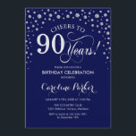 90th Birthday Party Invitation - Silver Navy Blue<br><div class="desc">90th Birthday Party Invitation.
Elegant design with faux glitter silver and navy blue. Cheers to 90 Years! Message me if you need further customization.</div>
