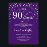 90th Birthday Party Invitation - Silver Purple<br><div class="desc">90th Birthday Party Invitation.
Elegant design with faux glitter silver and purple. Cheers to 90 Years! Message me if you need further customization.</div>