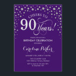 90th Birthday Party Invitation - Silver Purple<br><div class="desc">90th Birthday Party Invitation.
Elegant design with faux glitter silver and purple. Cheers to 90 Years! Message me if you need further customization.</div>