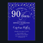 90th Birthday Party Invitation - Silver Royal Blue<br><div class="desc">90th Birthday Party Invitation.
Elegant design with faux glitter silver and royal blue. Cheers to 90 Years! Message me if you need further customization.</div>