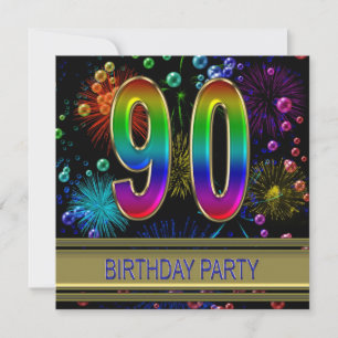 90th Birthday party Invitation with bubbles