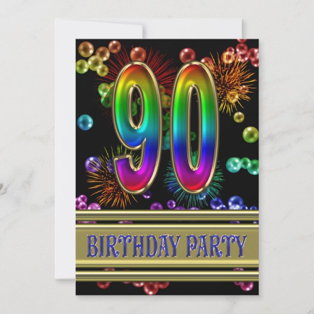 90th Birthday party Invitation with bubbles (Front)