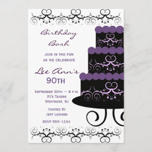 90th Birthday Party Invitations In Purple Swirl