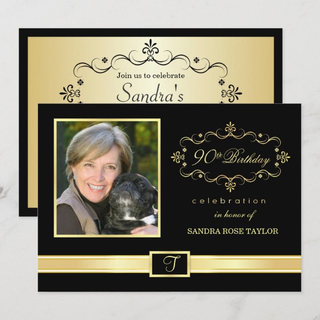 90th Birthday Party Invitations with Photo (Front/Back)