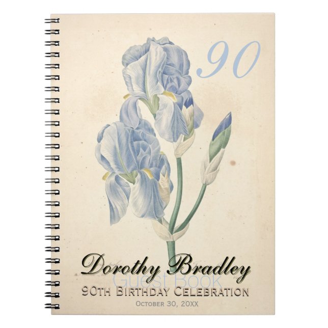 90th Birthday Party Irises Custom Guest Book (Front)