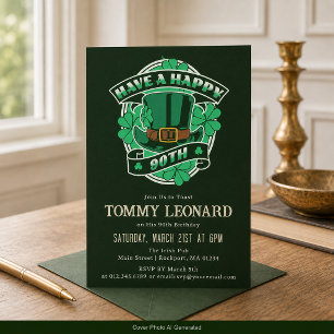 90th Birthday Party Leprechaun Hat Shamrock Irish Invitation