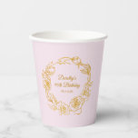 90th Birthday Party Luxe Gold Rose Pink Paper Cups<br><div class="desc">Elegant rose gold floral 90th birthday paper cup features pretty script calligraphy surrounded by a luxe gold rose wreath. The roses look beautiful with the soft blush pink background. You can actually change the background colour to any colour. All of the text can be edited. This item is part of...</div>