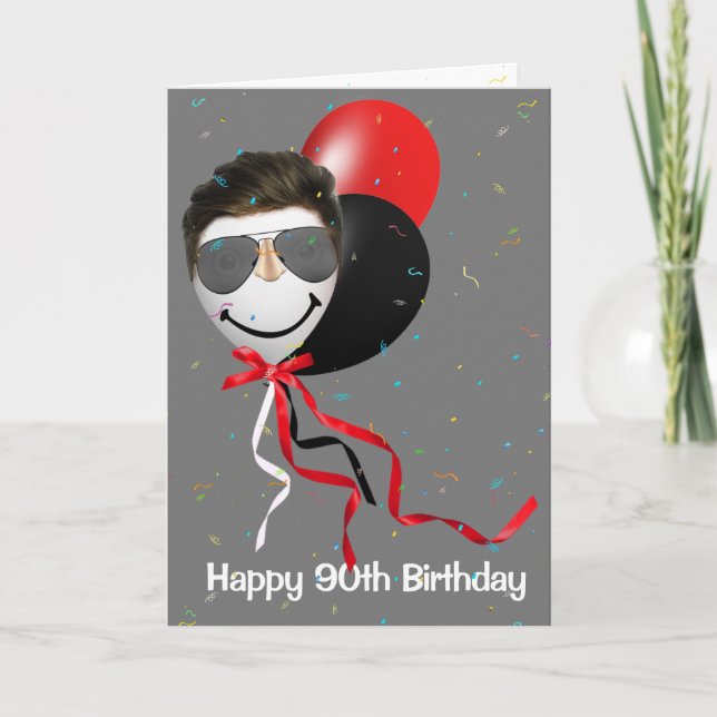 90th Birthday Party Man on Balloon Card (Front)