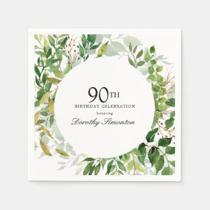 90th Birthday Party Modern Green Botanical Napkin