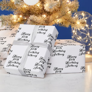 90th Birthday Party Name Black Modern Pattern Wrapping Paper