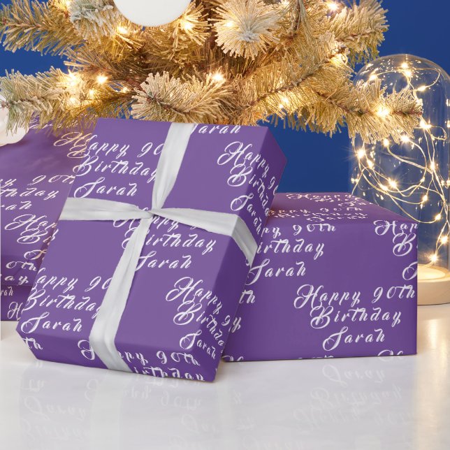 90th Birthday Party Name Purple Pattern Wrapping Paper (Holidays)