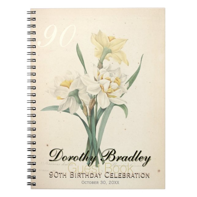 90th Birthday Party Narcissus Custom Guest Book (Front)