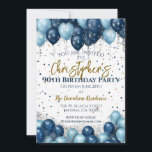 90th Birthday Party Navy Balloons Invitation<br><div class="desc">A gorgeous 90th birthday party or celebration invitation.
A fabulous navy blue and pale blue balloons design with lots of space for your party details - perfect to announce a celebration for a ninetieth party. Stylish flat card invitation.</div>