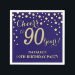 90th Birthday Party Navy Blue and Gold Diamond Napkin<br><div class="desc">90th Birthday Party Invitation with Navy Blue and Gold Glitter Diamond Background. Gold Confetti. Adult Birthday. Man or Woman Birthday. For further customization,  please click the "Customize it" button and use our design tool to modify this template.</div>