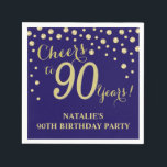 90th Birthday Party Navy Blue and Gold Diamond Napkin<br><div class="desc">90th Birthday Party Invitation with Navy Blue and Gold Glitter Diamond Background. Gold Confetti. Adult Birthday. Man or Woman Birthday. For further customization,  please click the "Customize it" button and use our design tool to modify this template.</div>