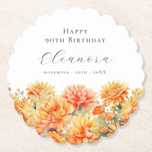 90th Birthday Party November Birth Month Flower Paper Coaster