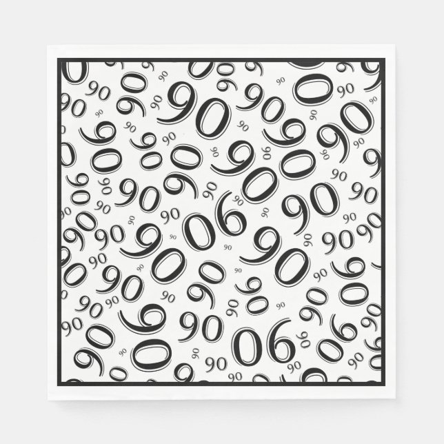 90th Birthday Party Number Pattern Black/White Napkin (Front)