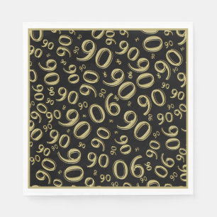 90th Birthday Party Number Pattern Gold and Black Napkin