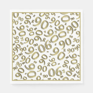 90th Birthday Party Number Pattern Gold and White Napkin