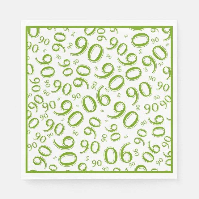 90th Birthday Party Number Pattern Green/White Napkin (Front)