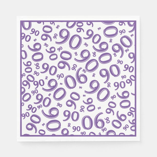 90th Birthday Party Number Pattern Purple/White Napkin (Front)