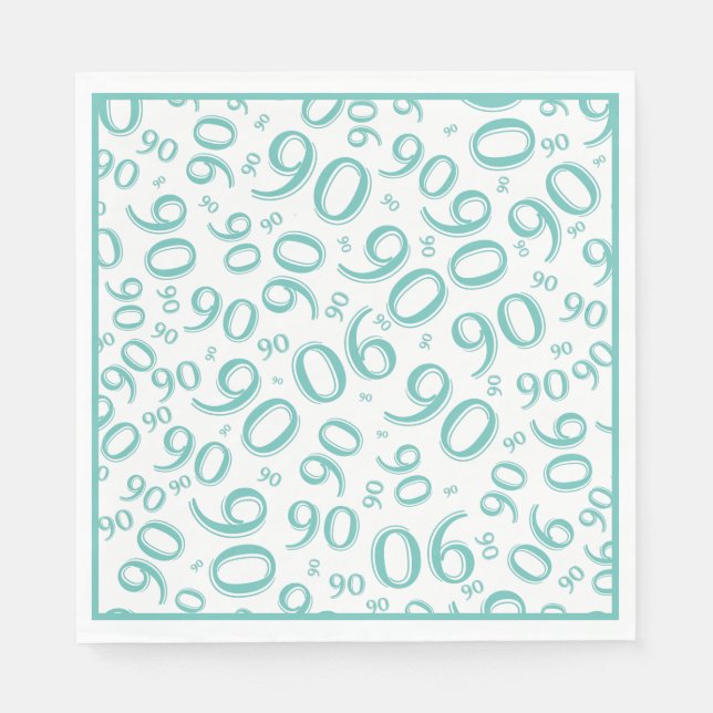 90th Birthday Party Number Pattern Teal/White Napkin (Front)